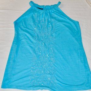 INC Women's Aquamarine Embellished Halter Top Size Large